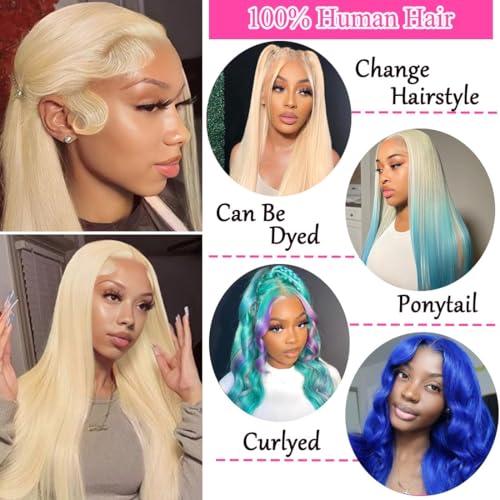 Image of LETMIEO 28 Inch 613 Lace Front Wig Human Hair Pre Plucked Blonde 13x6 HD Straight Lace Frontal Wigs Glueless Wigs Human Hair Blonde Lace Front Wigs