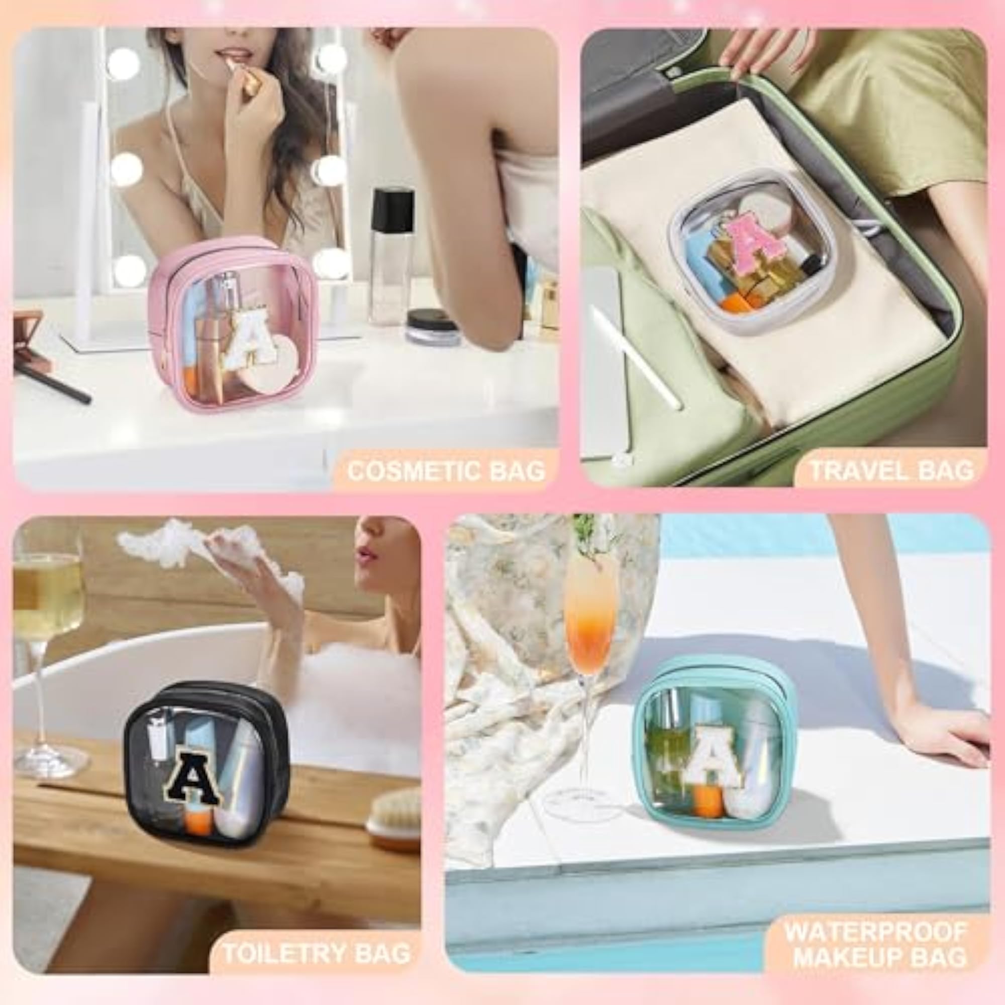 Initial Clear Toiletry Bag for Traveling Women