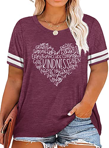 Plus Size Women Be Kind Shirts Cute Kindness Heart Blessed Graphic Tees Inspirational Teacher Tops (B-Red, 3X-Large)