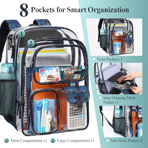 PACKISM Clear Backpack for School - 18 Inch Clear Bookbag, Blue Geometric by PACKISM - Used condition - Image 9