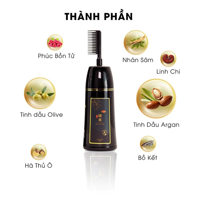 Miniatura 5 de 11.8 oz 11.8 fl oz con peine Komi Japanese Hair Color Shampoo  Tinte para cabello negro natural  Cubierta para cabello gris