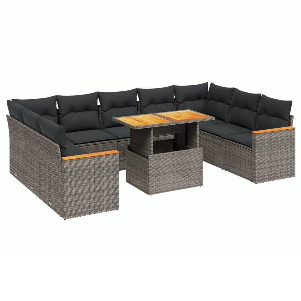 Makastle Salon de Jardin Modulaire 10 pcs Gris Résine Tressée