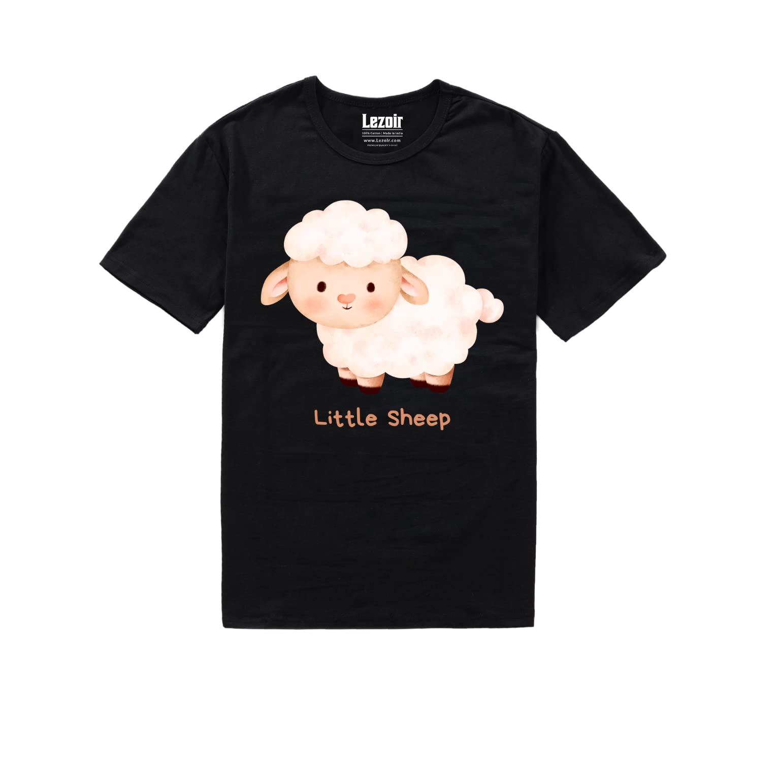 LezoirKids Little Sheep Printed 100% Biowash Cotton Black Unisex T-Shirt