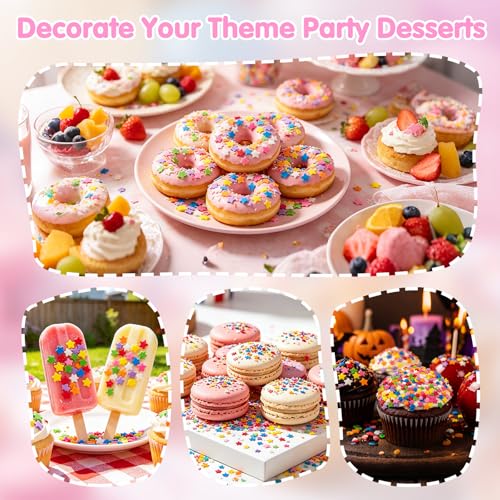 Image of Edible Star Confetti Sprinkles,130g Rainbow Stars Sugar Sprinkle for Cake Decorations,Colorful Pentagram Shape Candy Baking Dessert Toppers,Cupcakes,Cookies,Ice Cream,Donuts,Perfect for Birthday Wedding Celebration Party Decorating Supplies | 130g Colorful Pentagram Baking Decorating,Pastel Candy for Cupcake,Cookie,Donuts,Birthday Wedding,Celebration Party Supplies