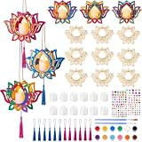 12 Pack Diwali Lotus Lantern Craft Kit, DIY Wooden Flower with LED Candles