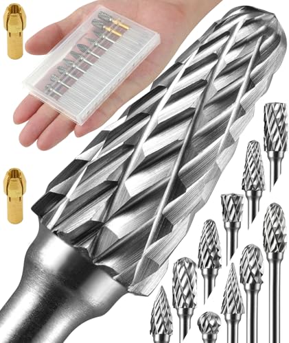 Sworker 10 Pcs Carbide Burr Set 1/8' Shank Compatible with Dremel...