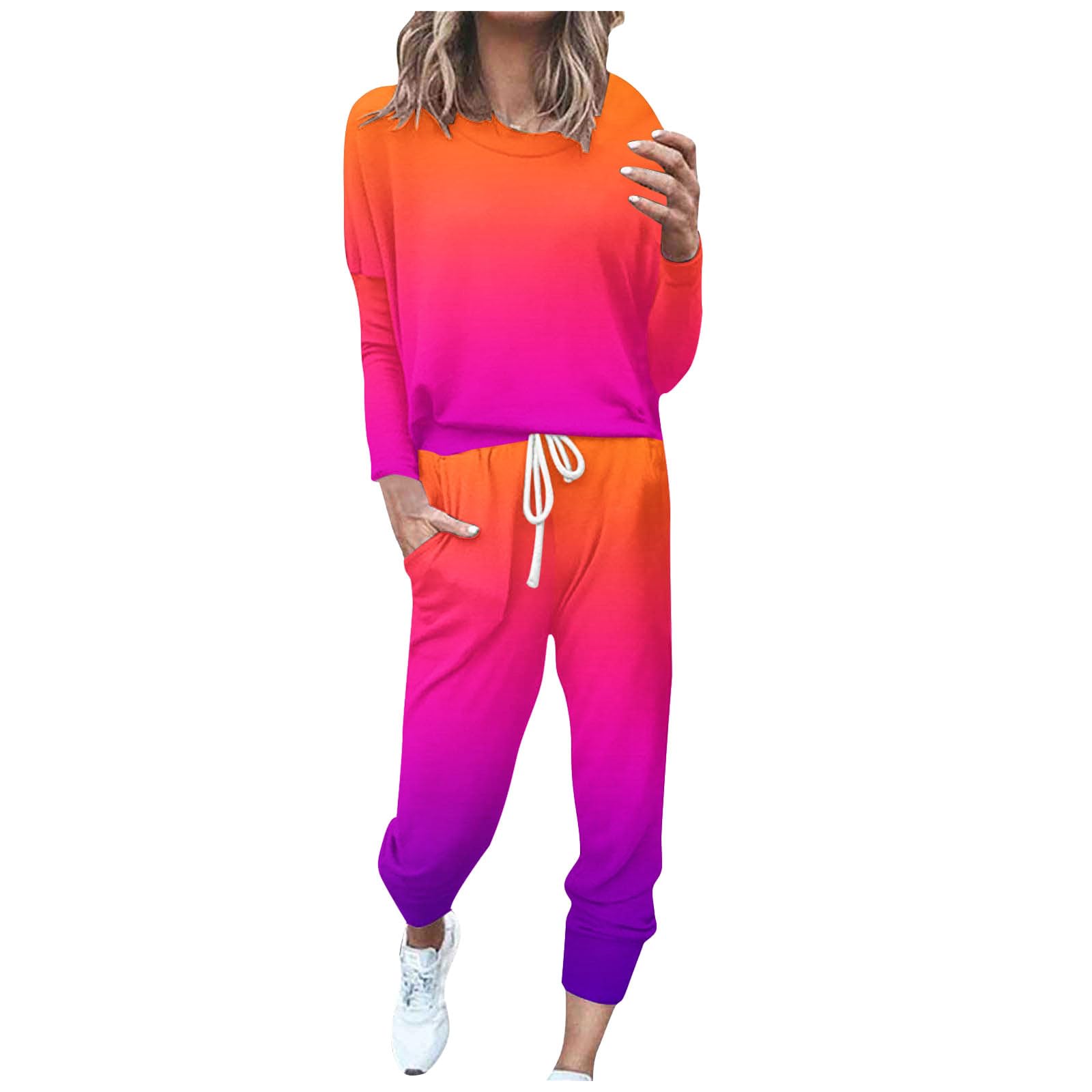 Lastesso Sweatsuit Set for Women Trendy Gradient Color Track Suit Sets 2 Piece Loose Size Sports Going Out Sweatshirt Outfits