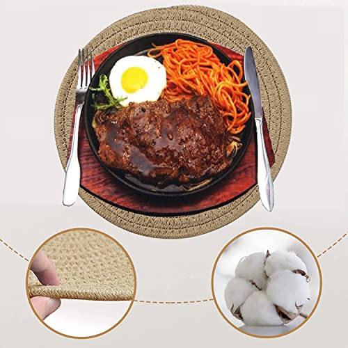 Wenfome Woven Placemats 6Pcs Large Size Table Mats, 13.8 Inches Round Farmhouse Heat Dinner Plate Mat Set - Cotton Braided Placemats - Boho Charger Plate - Hot Pads Pot Holder Mats For Kitchen #TOP6