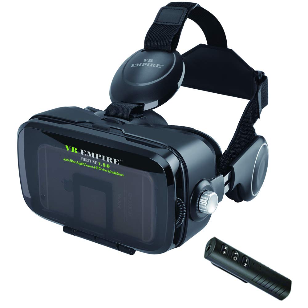 VR Headset Upgrade Version with 120° FOV, Rechargable Wireless Headphone, Anti-Blue-Light Lense, Fits for All Mobile’s Length/Display Size Up to 6.7/7.2 inches. e.g. iPhone & Samsung LG (B)