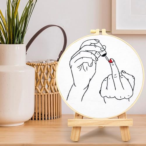 Image of Crafmanoe Hand Embroidery Starter Kit for Beginners Adults, Counted Stamped Cross Stitch Kits for Adults Beginners, Easy Funny Embroidery Needlepoint Kits, Embroidery Fabric, Hoops and Video Tutorial