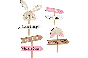 Easter Decorations Outdoor Yard Signs - 8pcs Cute Wood Easter Egg Hunt Arrow Signs