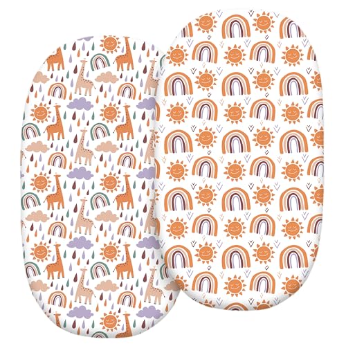 Image of WOOLY HEROES MagicFit Boho Orange Bassinet Sheets: Adaptable 2-Pack for Baby Girls & Boys - Ultra-Soft, Versatile Fit for Halo, Hourglass, Rectangle & Oval Mattresses - Stylish Nursery Decor