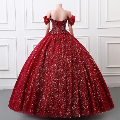 Image of Women's Beading Sweetheart Ball Gown Tulle Layed Long Quinceanera Dress