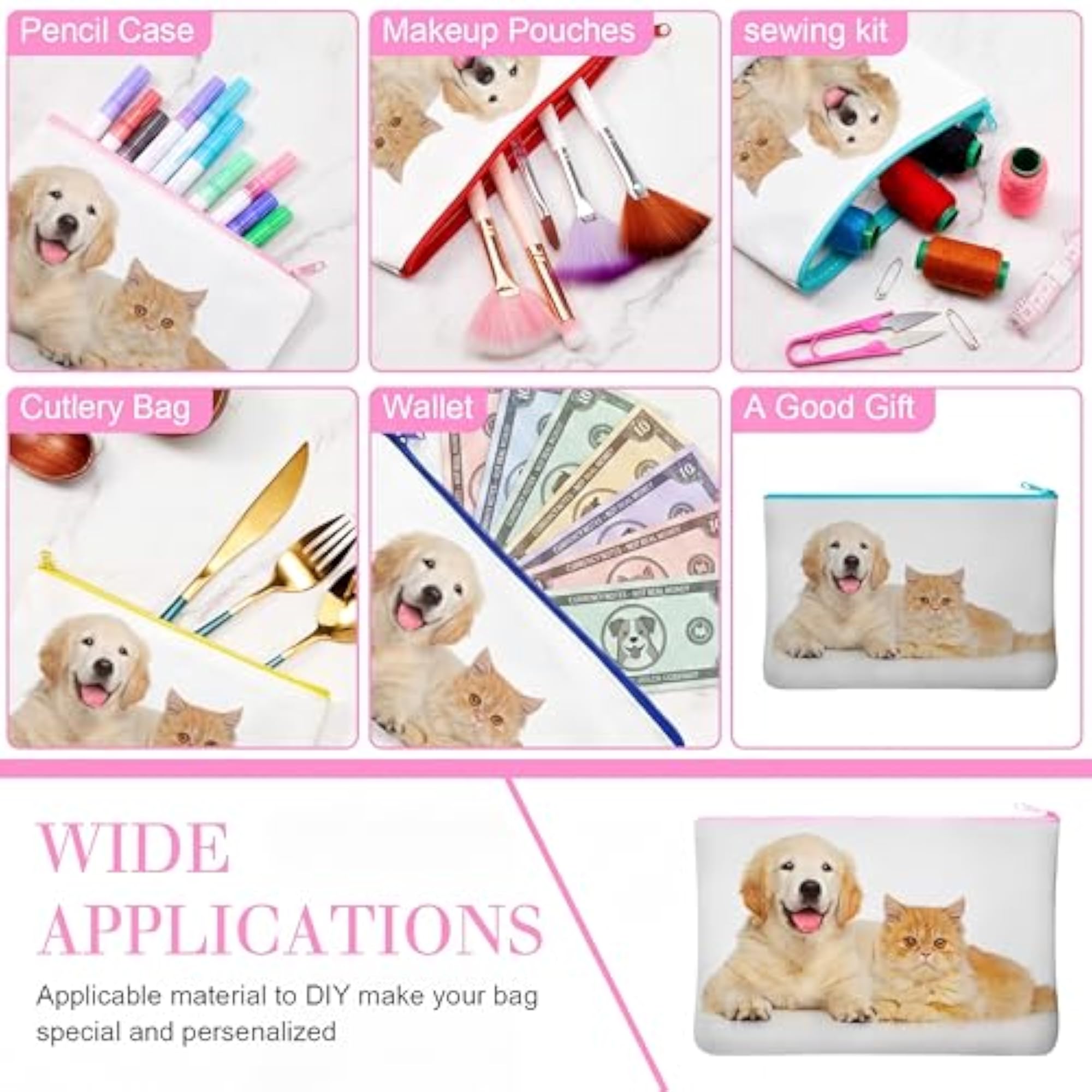 70 Pieces Sublimation Blank Canvas Makeup Bags Bulk