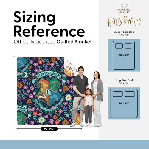 Image of Harry Potter Botanical Crests Full /Queen Quilted Throw Blanket Adults Boys Girls, Soft Lightweight Bedding for Bed, or Couch, 90 x 90 inches