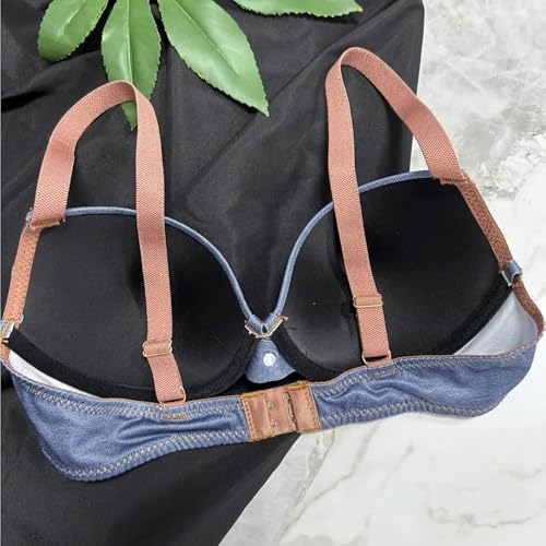 Image of ELEG & STILANCE Women's Padded Denim Look Push-Up Bra - Stylish Seam Detailing | Underwired Support | Casual Chic Innerwear