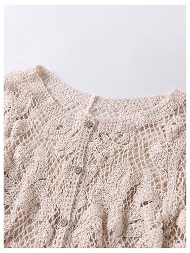 GORGLITTER Women's Hollow Out Crochet Cardigans Button Up Lightweight Long Sleeve Scoop Neck Fall Trendy Knitwear3