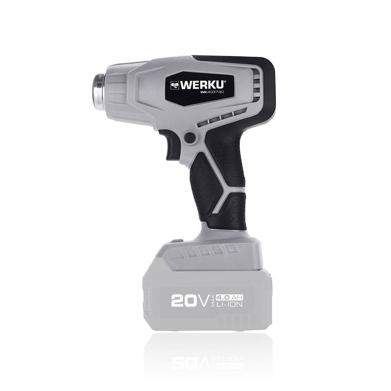 Werku WK403740, Pistola Aire Caliente Inalámbrica, Calidad Profesional, Potencia 20 V, Control Temperatura 20-600ºC, Caudal Aire 150 LPM, No Incluye Batería y Cargador