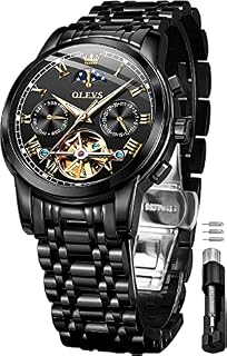 OLEVS Men's Watches Automatic Mechanical Stainless Steel Moon Phase Waterproof Date Luminous Tourbillon Wrist Watch for Man