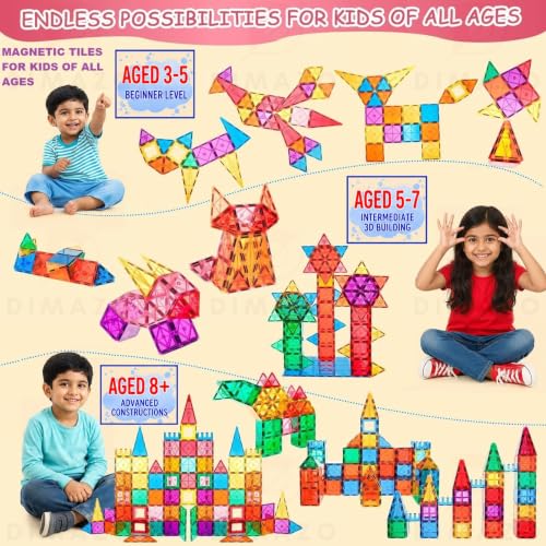 Image of 100 Pieces Magnetic Tiles Magnet for Girls Boys Sensory Magnetic Blocks Building Toys for Kids Preschool Learning Montessori Toy for 3 Year Old Toddler Age 3 to 8 (Multi 100 Magnetic Tiles)