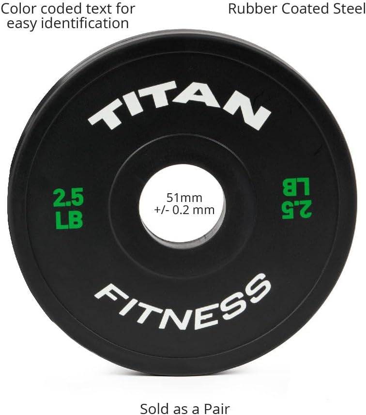 Titan Fitness 2.5 LB Pair Black Change Fractional Weight Plates, Rubber Coated Steel Bumper Plates, Fit Olympic Sized Barbells For Strength Training and Weightlifting