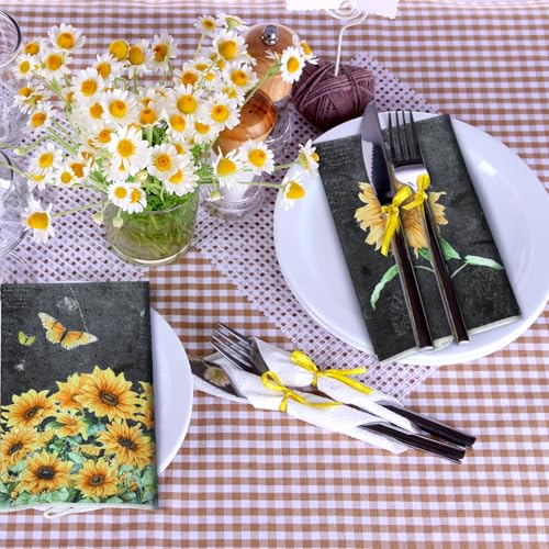 Image of Bencailor 6 Pcs Black Sunflower Kitchen Towels Decorative Sets Dish Towels Absorbent Fast Drying Hand Tea Vintage Hanging Reusable Cleaning Dishcloths for Cooking Farmhouse Bathroom Accessory