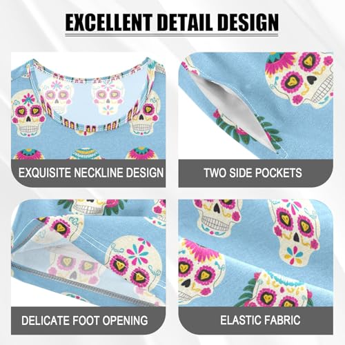 CHIFIGNO Sugar Skulls Light Blue Unisex Snug-Fit Short Sleeve Soft Pajama Sets with Pocket 5Y3