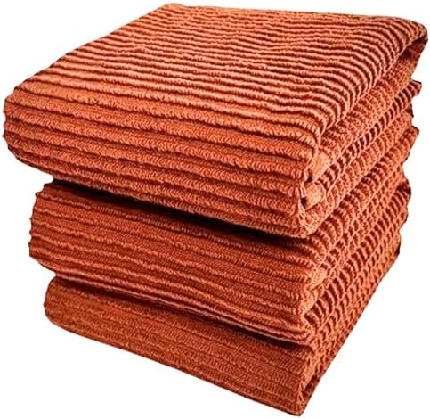 Kitchen Dish Towels for Hands Drying Cleaning Burnt Orange Rust 100% Cotton Soft Cloth Absorbent Terry Loop, Set of 3 Multipurpose Everyday Use Large Oversized 18" x 28"