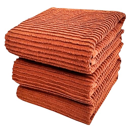 Serafina Home Kitchen Dish Towels for Hands Drying Cleaning Burnt Orange Rust 100% Cotton Soft Cloth Absorbent Terry Loop, Set of 3 Multipurpose Everyday Use Large Oversized 18" x 28"