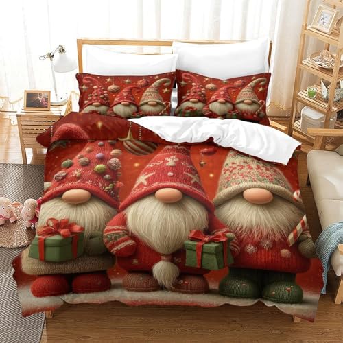 Housse de couette gnomes de Noël en microfibre 3D premium - 3