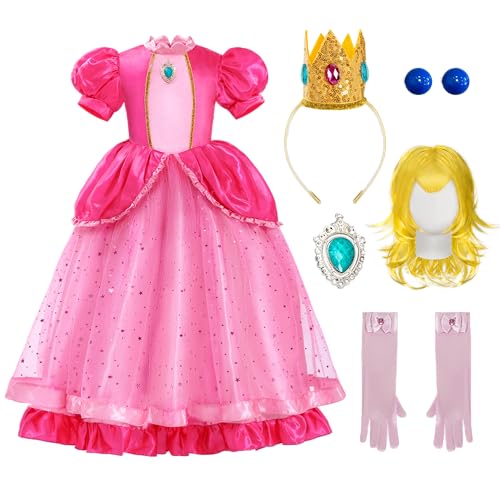 Spooktacular Creations Halloween Pink Princess Dress, Kids Princess Dress Up, Peach Crown Costume for Girls Birthday