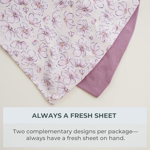 Image of Pobibaby 2 Pack Bassinet Sheets for Girls - Premium Cotton Blend Baby Girl Fitted Sheet Set, Soft Breathable Floral Jersey Knit for Rectangle Oval Bassinets, Newborn Nursery Bedding (Blossom)