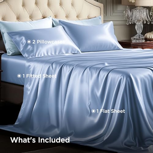 Image of Bedsure Satin Sheets King Size, Soft Silky Bedsheets for Hair & Skin