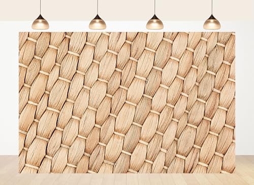 LidyMini 7x5ft Fabric Woven Straw Mat Backdrop Natural Rattan Weave