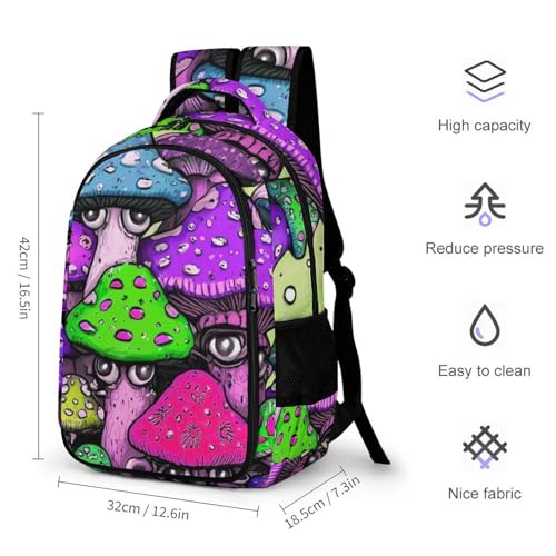 Lightweight Backpack, Women's Elegant Colorful Mushrooms Art Backpack with Pockets and Handle, Reusable Sturdy Travel Shoulder Bag2