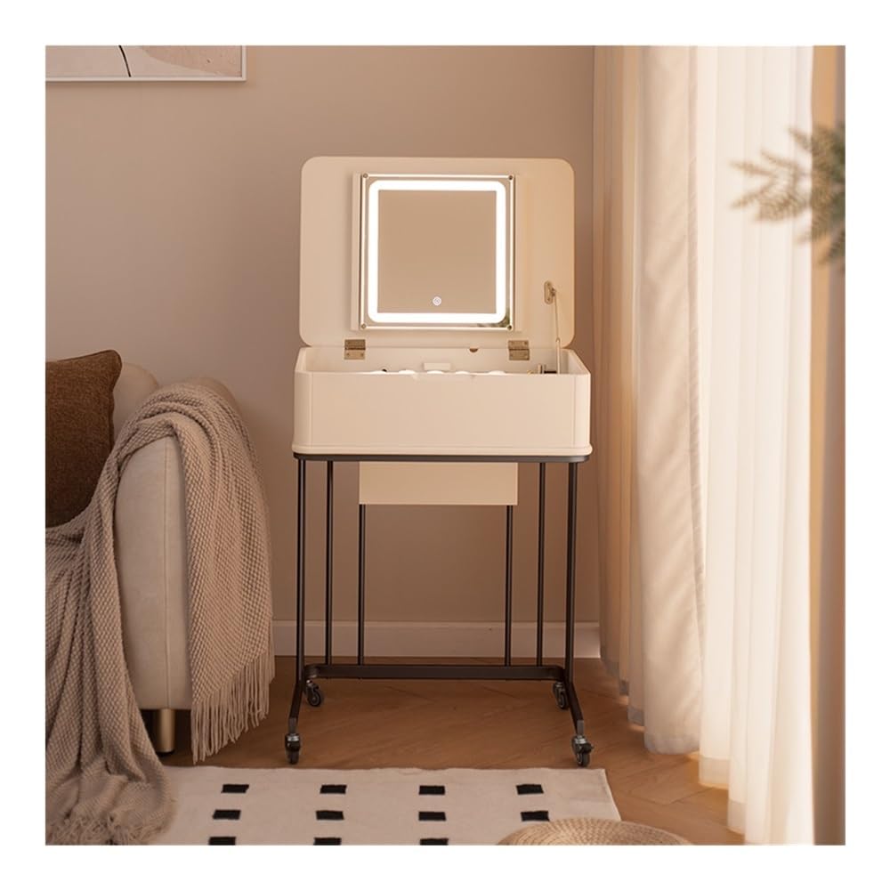 CGCSYZ Vanity Desk Moveable Vanity Desk with Mirror, Makeup Dressing Table Computer Desk, Integrity Dressing Table with Storage for Bedroom, Living Room Makeup Dressing Table (White+black)