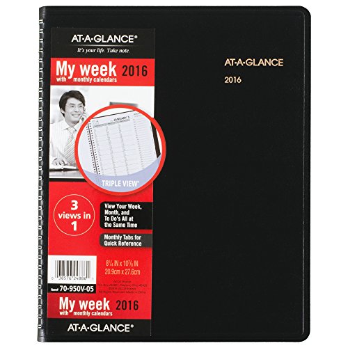AT-A-GLANCE Weekly Monthly Appointment Book 2016, Triple-View, 8-1 4 x 10-7 8 Inches, Black (70-950V-05)