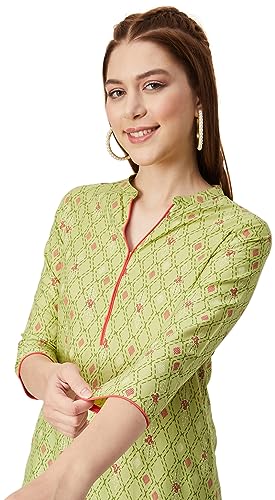 Image of Max Women Rayon Regular Fit Printed Regular Kurta with Contrast Piping