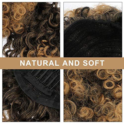 FRCOLOR Puff Afro Encaracolado Peruca Sintética Cabelo Coque Com Bang Peruca Curta Resistente Ao Cal