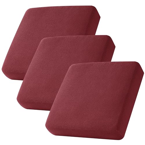 Image of CHUN YI Stretch Couch Cushion Cover Replacement, Fitted Loveseat Sofa Chair Seat Slipcover Furniture Protector, Checks Spandex Jacquard Fabric(3,Wine), 3