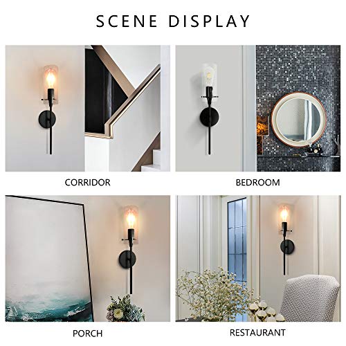 Image of MONKFISH Modern Black Wall Sconce with Clear Glass Shade WS36 Minimalist Wall Lamp & Light Fixture - UL Listed for Bathroom, Bedroom, Living Room & Hallway (1-Light)