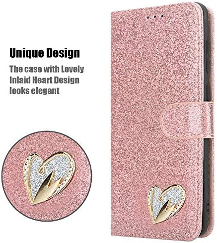 iPEAK For Samsung Galaxy A21s Case Shiny Leather Bling Glitter Book Flip Stand Wallet Cover For Galaxy A21s Phone (Rosegold)