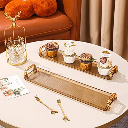 Xingzhuo 15.8 ×4 '' Acrylic Serving Tray With Gold Handles, Modern Design Trendy, Coffee Tray Coffee Table Tray, Breakfast Fast Food Appetizers Serving Tray, Trays For Serving Party,2 Pack #TOP1