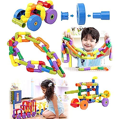 KHUSH Pipe Blocks Creative Tube Locks Construction Set Toy with Wheels Kids Educational Preschool Learning Toys Plastic Water Pipe Shaped Blocks - Pipe Puzzle Game