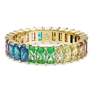 Swarovski Matrix ring, Baguette cut, Multicoloured, Gold-tone plated