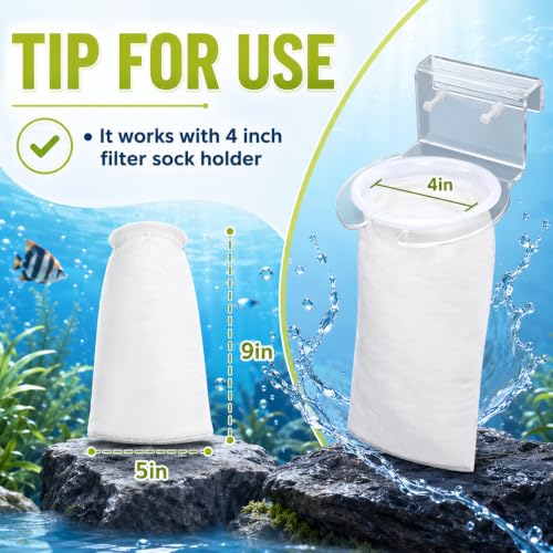 Image of 12Pcs Aquarium Filter Sock 4 Inch Ring, 9 Inch Long, 200 Micron | Sump Filter Socks, Washable & Reusable for Fish Tank Sump Saltwater Freshwater Aquariums, Captures Waste & Fine Debris
