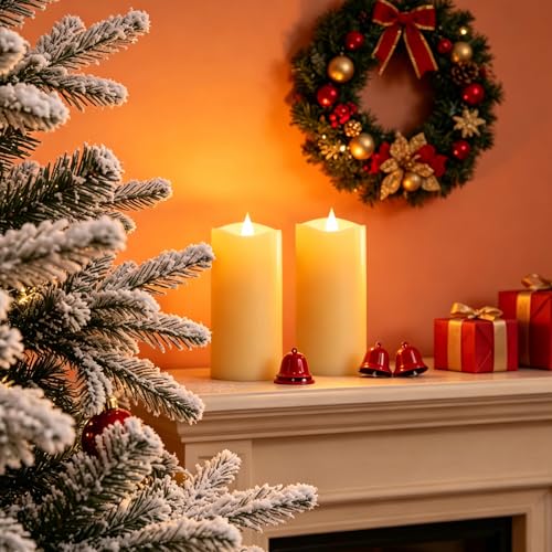 Image of Flameless LED Candles 3 inchx6 inch Set of 2, Battery Operated with Remote & Timer, 600-Hour on 2 AA Batteries, Flickering Realistic Flame, Ivory for Indoor /Outdoor
