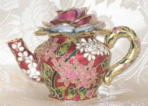 Collectable Cloisonne Decorative Teapot with Rose on Top