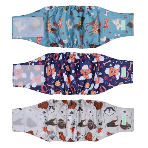 Image of wegreeco Washable Male Dog Belly Band (Stylish Pattern)- Pack of 3 - Washable Male Dog Belly Wrap, Dog Diapers Male (Lovely Dogs, Large)