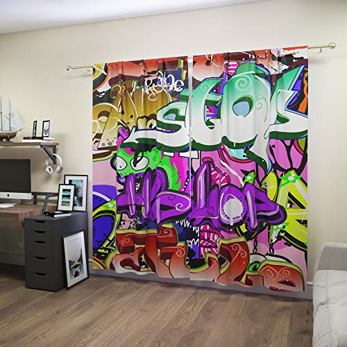 Factory4Me Curtains For Kids And Teens , Graffiti Window Curtains For Boys Teenagers Bedroom , Stylish Graphic Curtains , Bright Graffiti Drapes , Multi Colored Curtains Set Of 2 Panels 84 Inches #TOP2